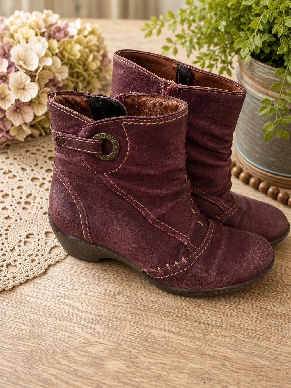 Pikolinos Burgundy Red Leather Ankle Boots EU 38 Boho